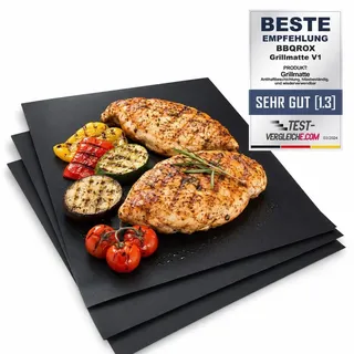 BLACKROX Grillmatten BBQROX Antihaft Grill Backmatte Wiederverwendbar Mehrweg Holzkohlegrill, Gasgrills Elektrogrill, Weber Style, 33x40 cm, bis 300° - Schwarz