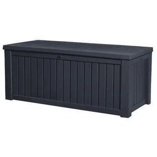 Keter Gartenbox Rockwood 570L Anthrazit naturgetreue Holzoptik Aufbewahrungsbox Truhe, abschließbar grau