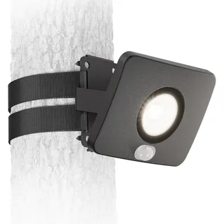 ledscom.de LED Gartenstrahler WEGA mit Gurtbefestigung für außen, Bewegungsmelder, Stecker, schwarz, 880lm, weiß