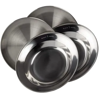 Black Snake® Camping Teller Set 2 flach & 2 tief - Edelstahl Essteller - robustes Outdoor Geschirr für Camping, Trekking, Wandern & Picknick