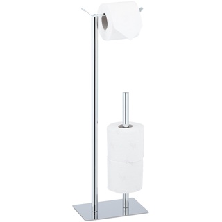 Relaxdays Toilettenpapierhalter stehend, Klorollenaufbewahrung für Badezimmer, HBT: 62 x 20 x 13,5 cm, Edelstahl, Silber