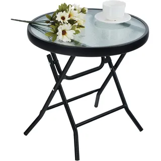 PHIVILLA Klappbar Runder Beistelltisch Glas aus Metall Gartentisch Kaffeetisch Klein Balkontisch wetterfest pflegeleicht für Balkon Garten Terrasse