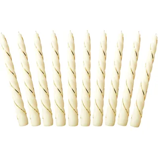 Auswahl Farbe + Menge - gold verzierte Spiralkerze Spitzkerze Stabkerze Renaissancekerze Tafelkerze Leuchterkerze ca. Ø 22 x 220 mm gedreht hier: 10 Kerzen creme (matt) / gold
