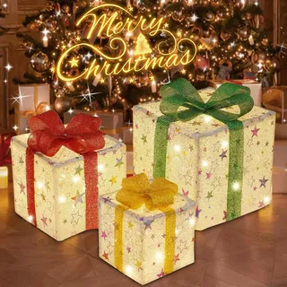 Aluusy Ramadan Deko, 3er LED Geschenkboxen Ramadan, LED Geschenke Leucht Boxen Stern mit Fernbedienung und Timer, Ramadan Box Beleuchtet Deko 8 Blitzmodus für Ramadan Dekoration Party und Geburtstag