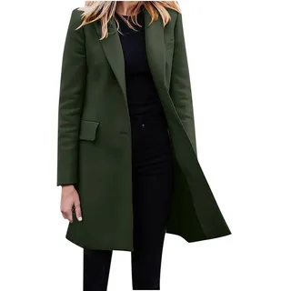 Blazer Damen Elegant Große Größen Longblazer Lange Einfarbig Anzug Einreihige Anzugjacke Business Sakko Jacke Locker Langarm Arbeitsjacke Herbst Winter Blazerjacke Open Front Cardigan für Büro - M