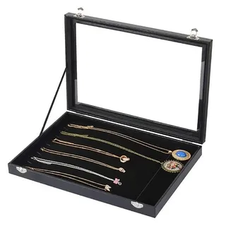 Sinoba Schmuckkasten Schmucklade Schmuckkästchen Schmuckbox für Ringe Ketten Ohrringe, Holz-Korpus, Velours-Bezug, mit Echtglas-Deckel