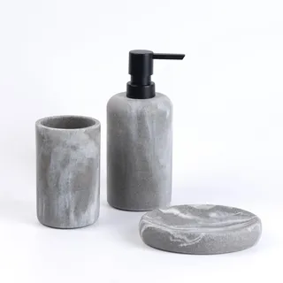 Badezimmer Set, 3 Teile Bad Set aus Seifenspender, Seifenschale u. Zahnbürstenhalter, Harz Wolken Stein Badezimmer DREI-Stück Sets