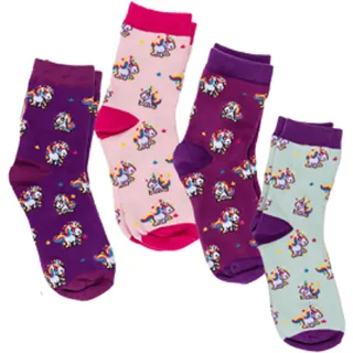 KAMACA Magische Socken Zaubersocken mit Überraschungseffekt hautfreundliche Baumwollsocken Kinder Größe 22–34 Mitgebsel Geburtstag Adventskalender Weihnachten (4er Set Kindersocken Comic Einhorn) - 22-34