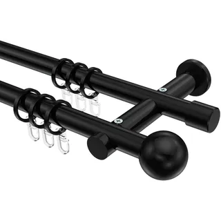 GARDINENSTANGE Platon Luino 360 cm (geteilt in 2 x 180 cm), 2-läufig, 20 mm Ø Schwarz