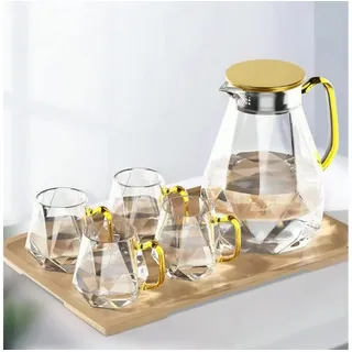 DUJUST Wasserkaraffe Glaskaraffe mit Deckel 2 Liter 4 Tassen Schwarz Diamant Design