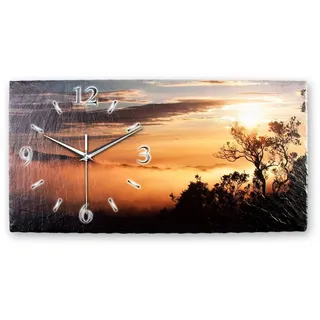 Kreative Feder Wanduhr Designer-Wanduhr aus Stein (Schiefer) mit flüsterleisem Uhrwerk (ohne Ticken; außergewöhnlich & modern; Größe ca. 50x25cm) orange