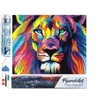 Figured'Art Diamond Painting Erwachsene 40x50cm Ganze Leinwand gerollt Schöner Löwe Pop Art 5D Bilder Eckige Steine - DIY Set Basteln
