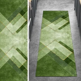 Ymural Teppich Läufer Flur rutschfest Küche 80x350CM Grün Kücheläufer Teppichläufer Lang Modern Meterware Kurzflor Polyester Korridor Schlafzimmer Anpassbar
