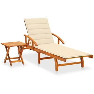vidaXL Sonnenliege mit Tisch und Auflage Akazie Massivholz Polsterfarbe Cremeweiß