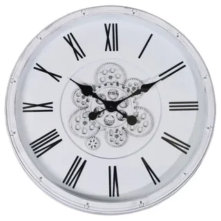 Hermann Jäckle Wanduhr Skelett 3099D 50,5 cm Industrial weiß schwarz bewegliche Zahnräder