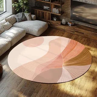SHUODAOCO Moderne geometrische runde Teppiche - beige orange gestreift waschbarer Outdoor-Teppich Bauernhaus Veranda Willkommen Tür Dekor Matten für den Eingangsbereich 120cm