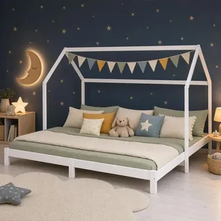Homestyle4u Hausbett 90 x 200 cm Kiefer massiv weiß