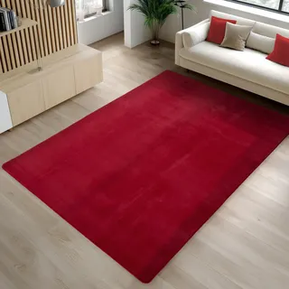 Carpetsale24 Kurzflor Teppich Wohnzimmer 240 x 340 cm Rot - Teppich Waschbar, rutschfest, Weich, modern einfarbig Design - für Schlafzimmer, Küche, Esszimmer