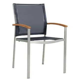 Zebra Setax Sessel hoch midnight-grey Edelstahl, Teak Armlehnen