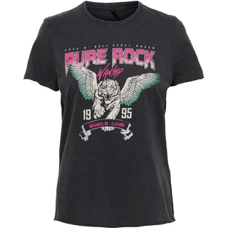 ONLY Damen ONLLUCY REG S/S TOP JRS NOOS T-Shirt, Black/Print:Pure Rock, M