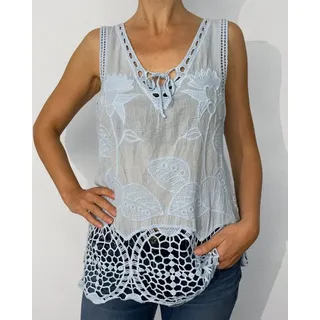 ITALY VIBES Blusentop - Shirttop  - Häkeltop “Vanda” – Boho-Chic für jede Gelegenheit - ONE SIZE passt hier Gr. S - L blau