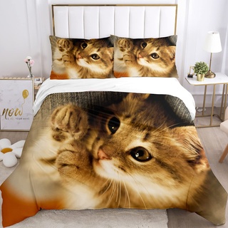 JEFFEL Katze Bettwäsche Set 135 x 200 cm, Tiermotiv, Kinderbettwäsche, Cat Muster Bettbezug 3D Haustier Katze Bettbezug Set, mit Bettbezug und Kissenbezug (135 x 200 cm, Katze-4)