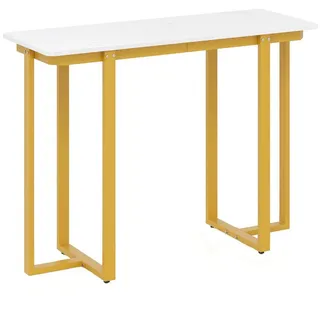 COSTWAY Konsolentisch (1-St), Eingangstisch Marmor mit geometrischem Metallrahmen gold goldfarben