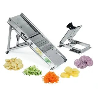 Louis Tellier - Edelstahl-Mandoline mit Schlitten - Professionelle Qualität - Verstellbare Schnittdicke 3-10 mm - 25 x 12 x 7 cm - Ideal für Gemüse, Obst und Käse