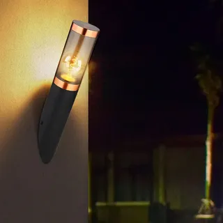 Außenwandlampe Wandleuchte Edelstahl Garten Kupfer rauch Wandlampe Fackel Aussen, schwarz rauch, 1x E27, BxH 7,6x41 cm