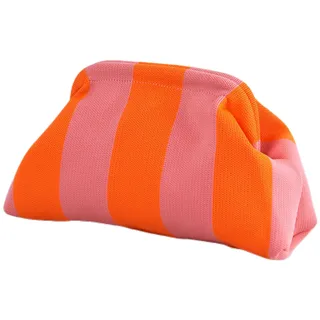 Lebartm Unterarmtasche Clutch Geldbörsen Gewebte Häkelhandtaschen Knödel handgemachte Colorblock Clip Tasche für Damen Sommer Reise Strand Tasche-Rosa & Orange gestreift