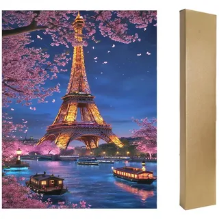 DCIDBEI Diamond Painting Groß Eiffelturm Paris Kirschblüten 40x50cm Diamant Painting Bilder Landschaften Paris Nachts DIY Malen nach Zahlen Strass Stickerei Kreuzstich Perlen Bilder Gemälde Leinwand
