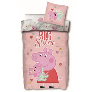 SkyBrands Bettwäsche Peppa & Evie - Wende-Bettwäsche-Set, 135x200 & 80x80, Peppa Wutz Pig, Baumwolle, 100% Baumwolle rosa