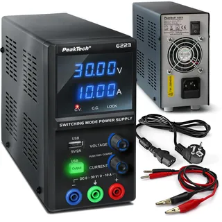Peaktech 6223 - Labornetzteil DC 0-30V 0-10A 300W Labornetzgerät USB | regelbares Netzgerät - stabile Spannungsversorgung über die USB-Schnittstelle - für Labor und Ausbildung