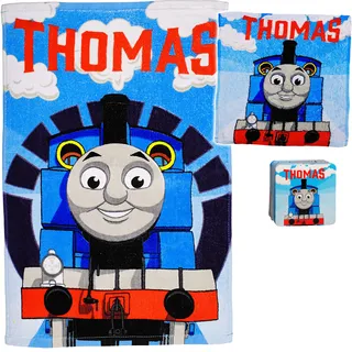 alles-meine.de GmbH 2 TLG. Set: kleines Kinderhandtuch/Handtuch/Gästetuch + Waschlappen - Thomas die kleine Lokomotive - Baumwolle 100% - 40 cm * 60 cm - Frottee/Velours - ..