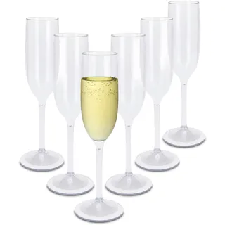 Spetebo Mehrweg Kunststoff Sektglas 165 ml kratzfest - 6er Set - Camping Sektflöte wiederverwendbar - Champagner Stielglas Sektkelch Plastik Sekt Glas