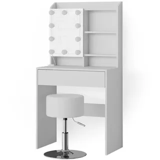 Vicco Schminktisch Laura Weiß, 70 cm mit LED Beleuchtung und Hocker 70x136 Spiegelschrank modern Schlafzimmer Kommode Schminkspiegel Schrank Schublade Kosmetiktisch Make-Up-Tisch