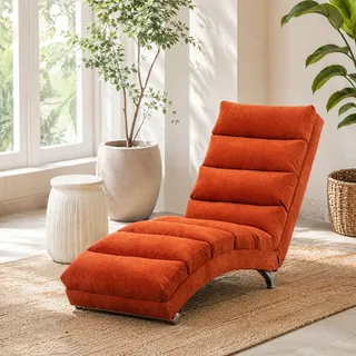 Meubliv Orangefarbene Relaxliege Aus Leinen Mit Sanfter Vibration Und Seitentasche