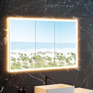 neoro n60 Einbau-Spiegelschrank B: 140 cm mit 3 Türen, mit umlaufender Beleuchtung B: 140 H: 85.6 BN0495MI+BN0505MI