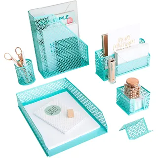 Blu Monaco Aqua - Teal 6-teiliges Cute Schreibtisch Organizer Set - Schreibtisch Organizer und Zubehör für Frauen - Cute Buro Schreibtisch Zubehör - Schreibtischtop Organization