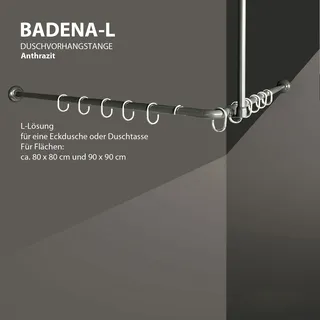 Winkelstange Duschvorhang Stange Anthrazit Weiß Silber Schwarz Bad Stange Winkel, U und L-Form inkl.Deckenhalterung (L-Form 80x80cm, Anthrazit)