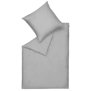 Schöner Wohnen Kollektion Bettwäsche Pure 135x200 grau - Bettwäsche Baumwolle - Bettwäscheset mit Kopfkissenbezug 4teilig - 2X Kissenbezug 80x80