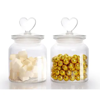HomeyHoney Deko Glas mit Herzförmig Deckel, Candy Bar Gläser 2er Set