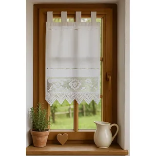 Hossner Fenstervorhang Baumwolle mit handgehäkelter Spitze – romantischer Vintage-Look BxH 30x45 cm