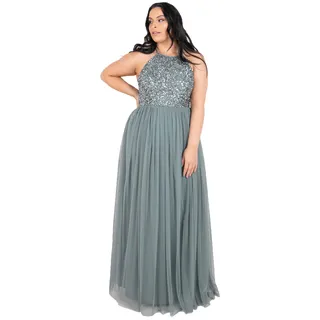 Maya Deluxe Damen Abendkleid Pailletten Cocktailkleid Tüllkleid Kleid Nackenband Elegant Für Hochzeit Brautjungfernkleid Bridesmaid Dress, Misty Green, 42 EU