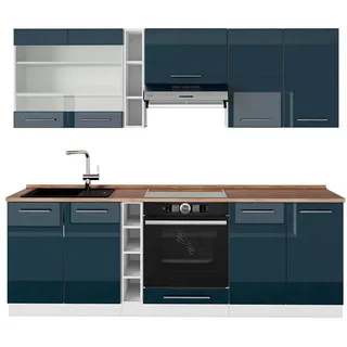 Vicco Küchenzeile Fame-Line 235 cm Dunkelblau Hochglanz/Weiß