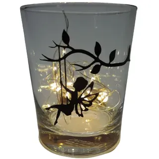 Deko Teelicht Glas Windlicht print "schaukelde Fee" schwarz Handmade Dekoration