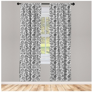 Gardine Vorhang für Wohnzimmer Schlafzimmer Dekor, Abakuhaus, Microfaser, Schwarz und weiß Blumenskizze schwarz|weiß 150 cm x 175 cm