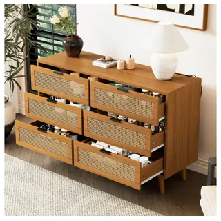 XDeer Sideboard Kommode mit 6 Schubladen, Sideboard Schubladenschrank aus Holz, Schubladenkommode,für Schlafzimmer, Wohnräume,Büro braun