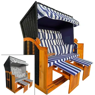 BRAST Strandkorb 3-Sitzer XL für 2-3 Personen, 155cm breit, 2 Designs, BxTxH: 155x78x160 cm, Volllieger, Ostsee, (verstellbare Rückenlehne), Tragkraft bis zu 500kg blau