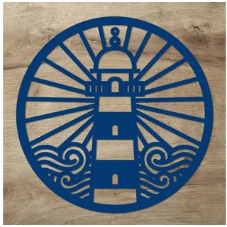 Namofactur 3D-Wandtattoo Leuchtturm im Holzreifen Wanddeko Hoop maritim Wandbild, Holz Leuchtturm Kreis maritime Wandgestaltung Nordsee / Ostsee Fans blau